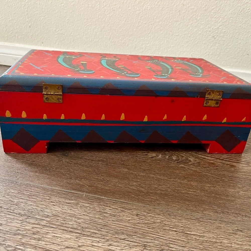 Wooden Colorful Decorative Box with Tribal Design